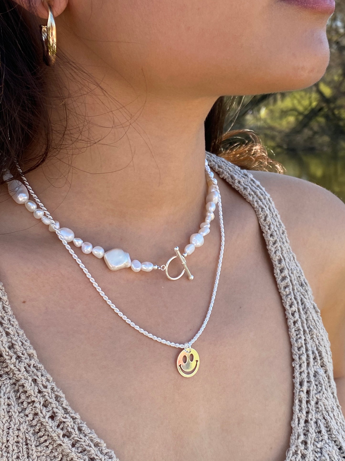 Chunky pearl necklace silver
